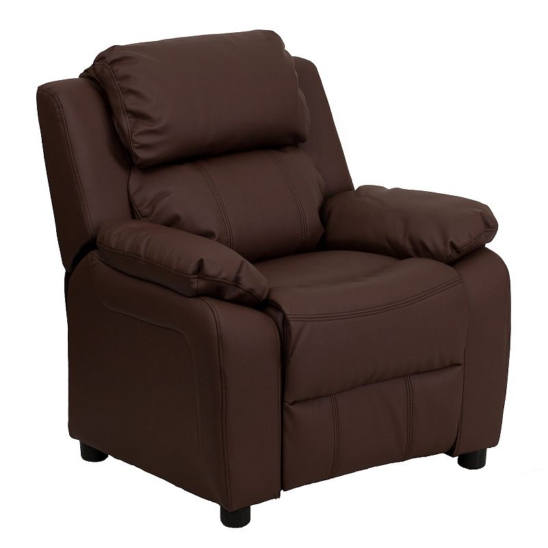 Kids Flash Furniture Deluxe Storage Arms Padded Recliner Chair, Brown