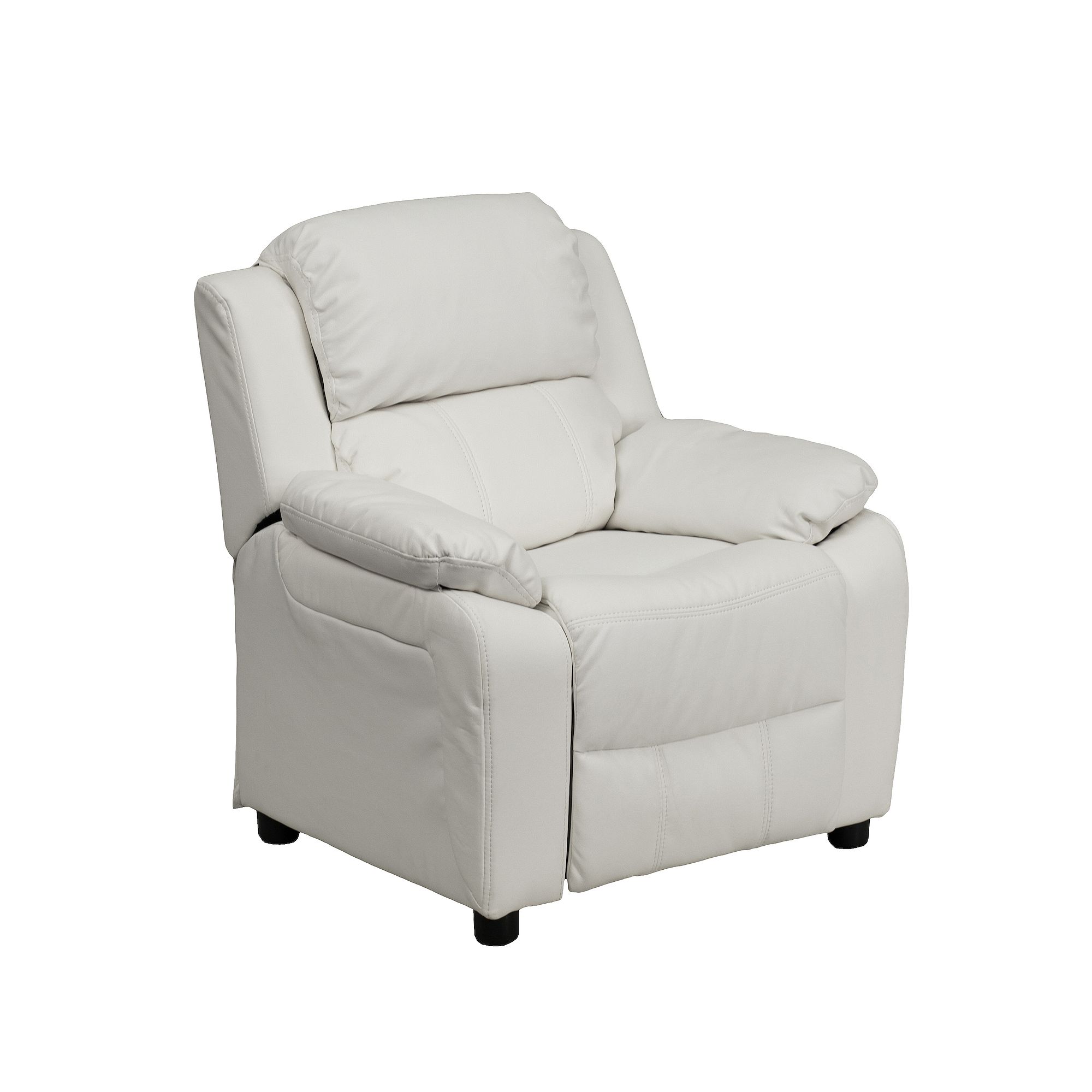 Kids Flash Furniture Deluxe Storage Arms Padded Recliner Chair, White Vinyl