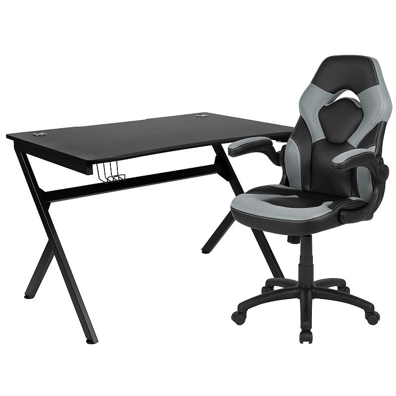 Flash Furniture Cup Holder Gaming Desk & Racing Desk Chair 2-piece Set, Gre