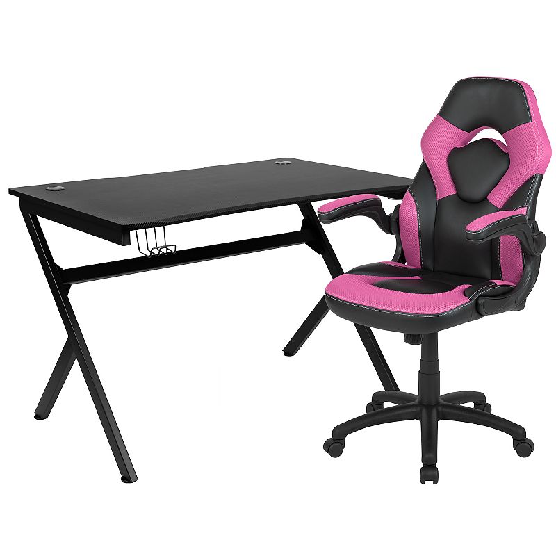 Flash Furniture Cup Holder Gaming Desk & Racing Desk Chair 2-piece Set, Pin