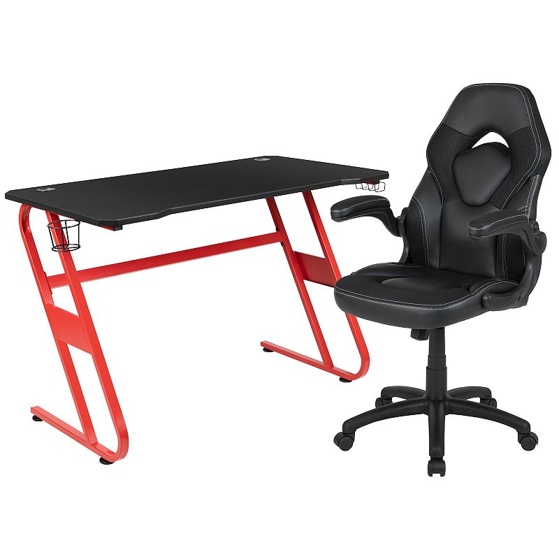 Flash Furniture Red Gaming Desk & Racing Desk Chair 2-piece Set, Black