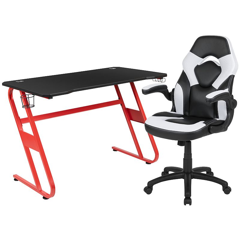 Flash Furniture Red Gaming Desk & Racing Desk Chair 2-piece Set, White