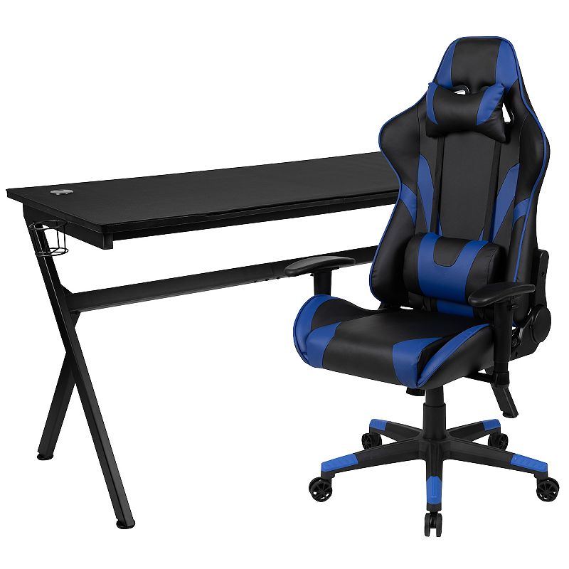 Flash Furniture Gaming Desk & Reclining Gaming Desk Chair 2-piece Set, Blue
