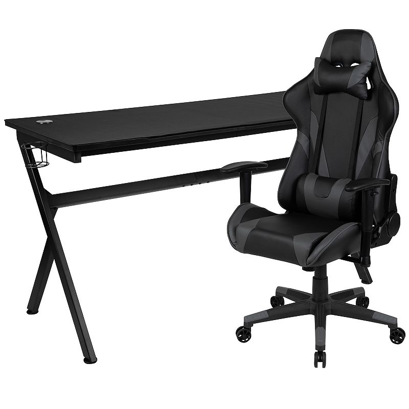 Flash Furniture Gaming Desk & Reclining Gaming Desk Chair 2-piece Set, Grey