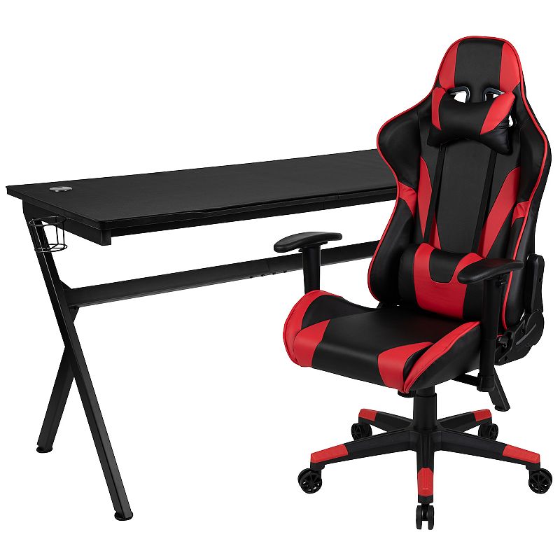 Flash Furniture Gaming Desk & Reclining Gaming Desk Chair 2-piece Set, Red