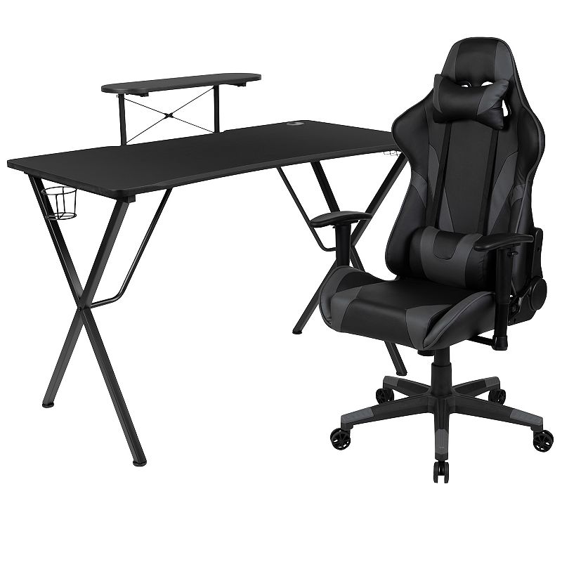 Flash Furniture Gaming Desk & Reclining Gaming Desk Chair 2-piece Set, Grey