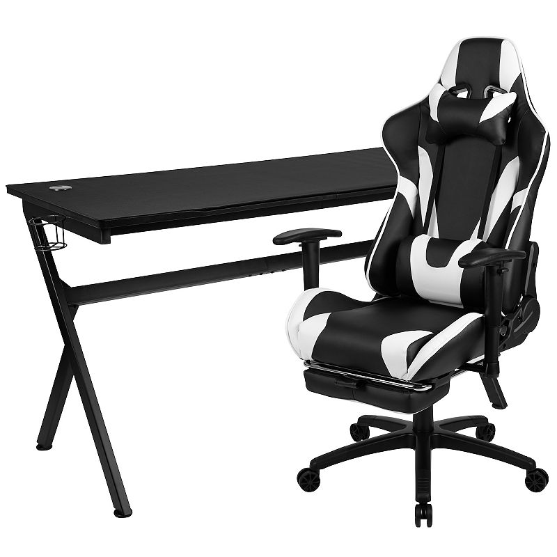 Flash Furniture Gaming Desk & Footrest Reclining Gaming Chair 2-piece Set, 
