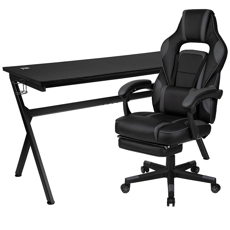 Flash Furniture Gaming Desk & Footrest Gaming Chair 2-piece Set, Black