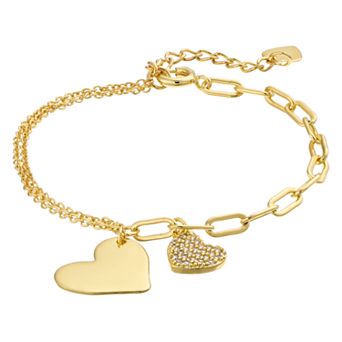 14k Gold Over Silver Cubic Zirconia Hearts Adjustable Bracelet