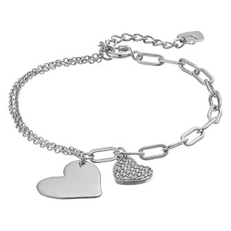 14k Gold Over Silver Cubic Zirconia Hearts Adjustable Bracelet