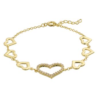 Kids' 14k Gold Over Silver Cubic Zirconia Heart Halo Charm Bracelet