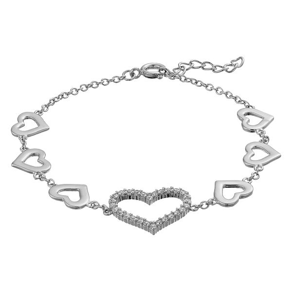 Kids' 14k Gold Over Silver Cubic Zirconia Heart Halo Charm Bracelet