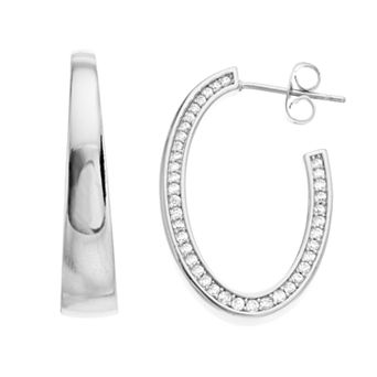 Sterling Silver Cubic Zirconia Tapered C-Hoop Earrings