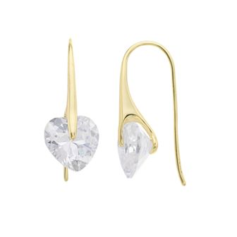Sterling Silver 14k Gold Cubic Zirconia Heart Dangle Earrings
