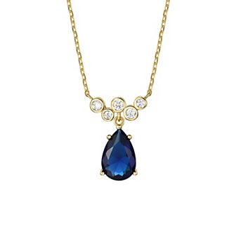 Blue Sapphire & Cubic Zirconia Bubble Chevron Raindrop Necklace