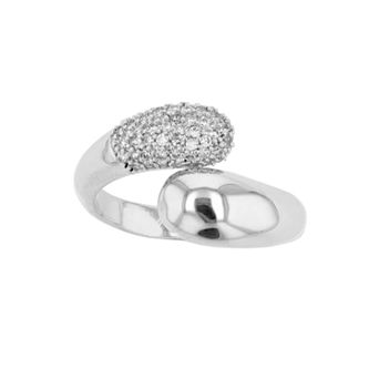 Sterling Silver Pave Cubic Zirconia Bypass Ring