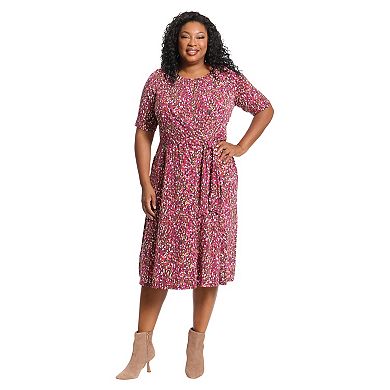 Plus Size London Times Elbow Sleeve Midi Dress