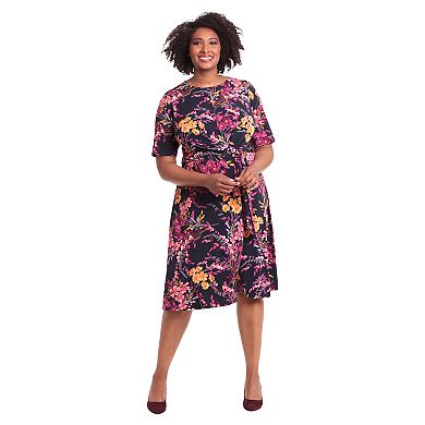 Plus Size London Times Elbow Sleeve Midi Dress