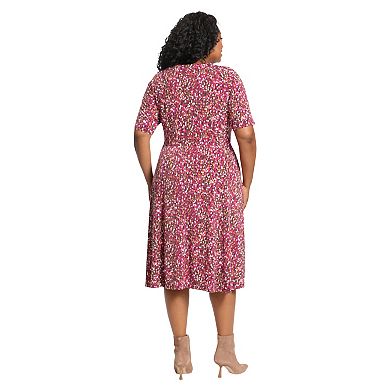 Plus Size London Times Elbow Sleeve Midi Dress