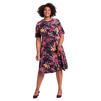 Plus Size London Times Keyhole Elbow Sleeve Midi Dress