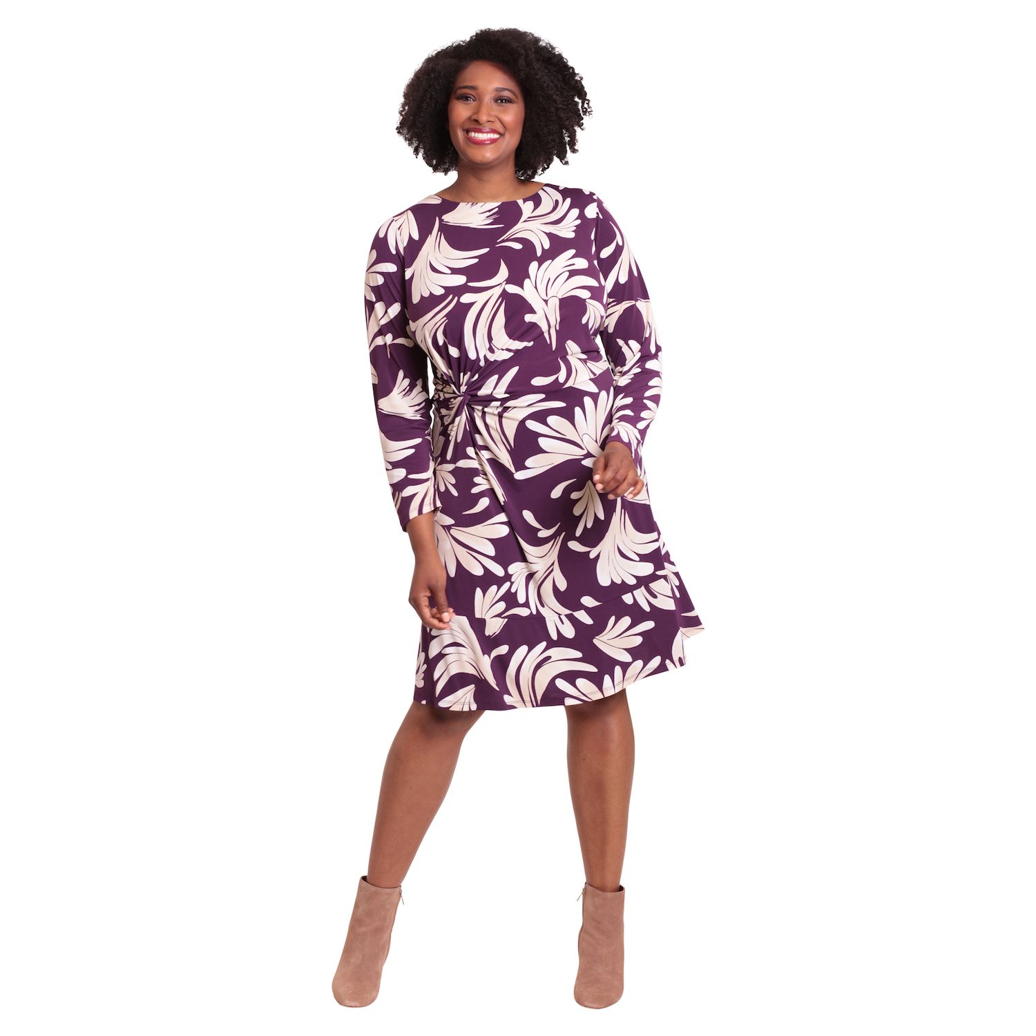Женские платья Plus Size London Times Side Twist Flounce, цвет: Чёрный песочный — фото 1