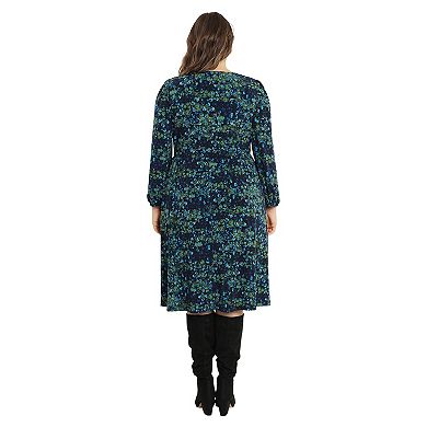 Plus Size London Times V-Neck Smocked Waist Midi Dress