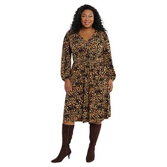 Plus Size London Times V-Neck Smocked Waist Midi Dress