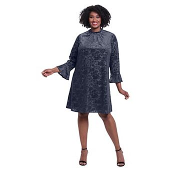 Plus Size London Times Mockneck Bell Sleeve Trapeze Dress