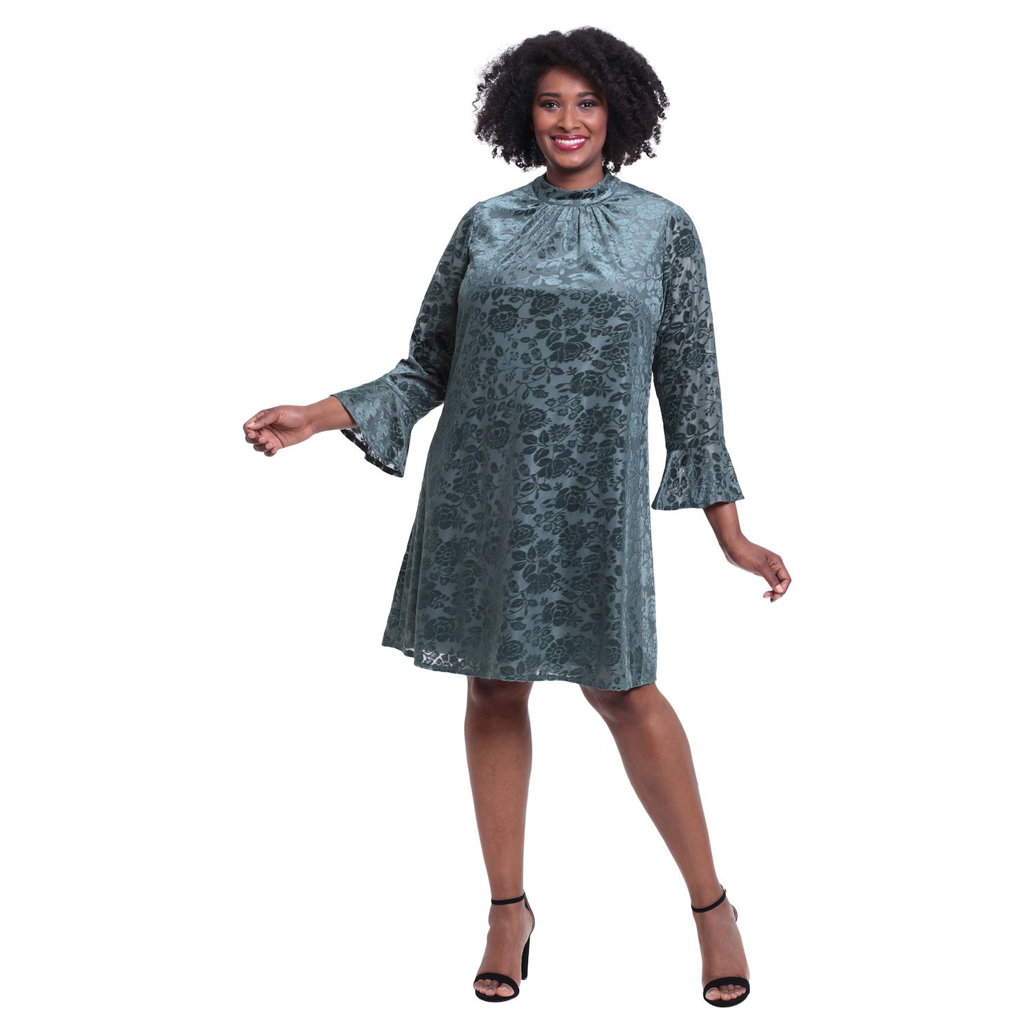 Женские платья Plus Size London Times Mockneck Bell Sleeve Trapeze, цвет: Винный — фото 1