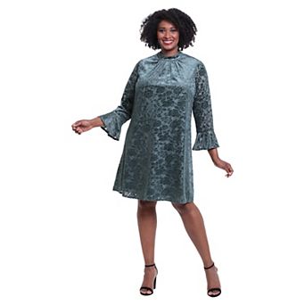 Plus Size London Times Mockneck Bell Sleeve Trapeze Dress