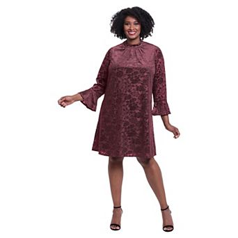 Plus Size London Times Mockneck Bell Sleeve Trapeze Dress