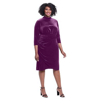 Plus Size London Times Mockneck Ruched Velvet Dress