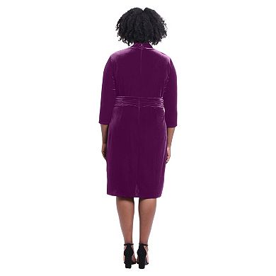 Plus Size London Times Mockneck Ruched Velvet Dress