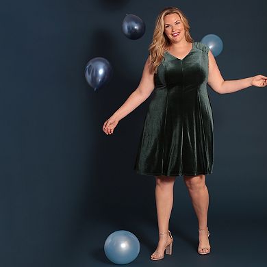 Plus Size London Times V-Neck Fit & Flare Dress