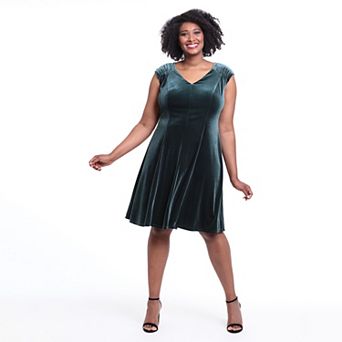Plus Size London Times V-Neck Fit & Flare Dress