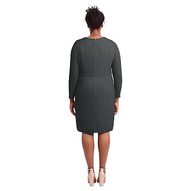 Plus Size London Times Shirred Surplice Side Flounce Long Sleeve Dress