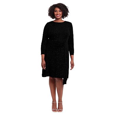 Plus Size London Times Sparkly Long Sleeve Drape Skirt Dress