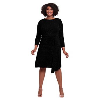 Plus Size London Times Sparkly Long Sleeve Drape Skirt Dress