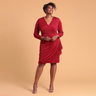 Plus Size London Times Wrap Cascade Dress