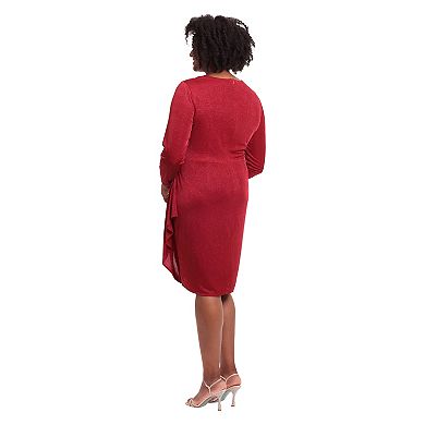 Plus Size London Times Wrap Cascade Dress