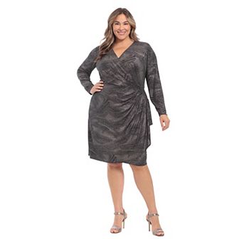 Plus Size London Times Wrap Cascade Dress