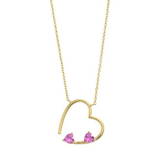 14k Gold Over Silver Pink Cubic Zirconia Open Heart Layering Necklace