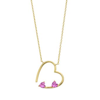 14k Gold Over Silver Pink Cubic Zirconia Open Heart Layering Necklace