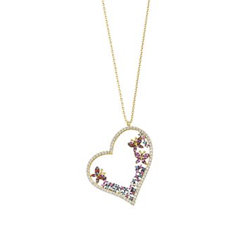 Sterling Silver Multi Colored Cubic Zirconia Heart Necklace