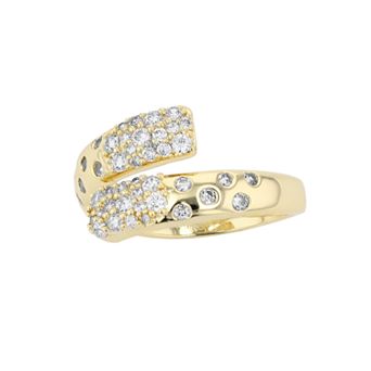 14k Gold Over Silver Cubic Zirconia Cluster Bypass Ring