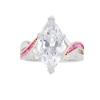 Two Tone Sterling Silver Marquise Cubic Zirconia Ring