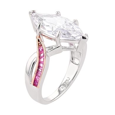 Two Tone Sterling Silver Marquise Cubic Zirconia Ring