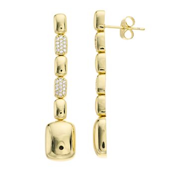 14k Gold Over Silver Cubic Zirconia Rectangle Link Linear Drop Earrings