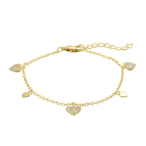 14K Gold Hearts Charm Bracelet