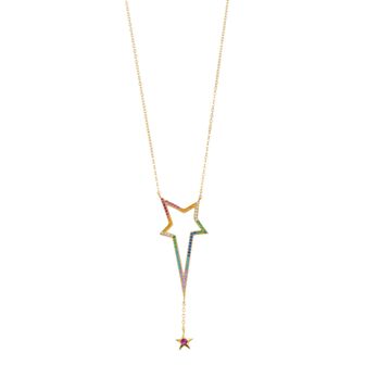 14k Gold Over Silver Multicolor Cubic Zirconia Star Necklace